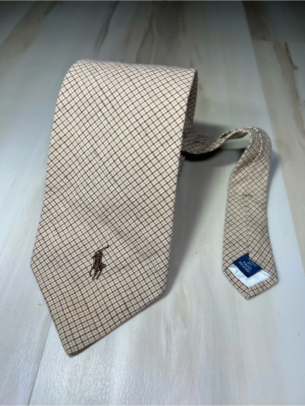 Polo by Ralph Lauren Men’s Brown Diamond Pattern Linen Tie Embroidered Polo Pony